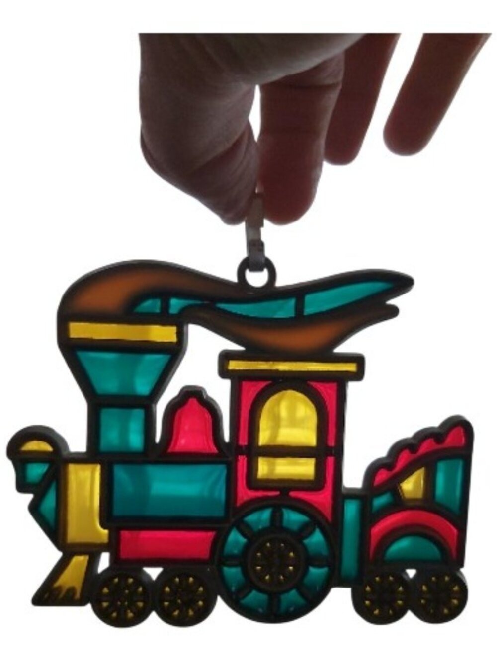 Vintage Train Suncatcher Faux Stained Glass Window Hanging Locomotive Decor